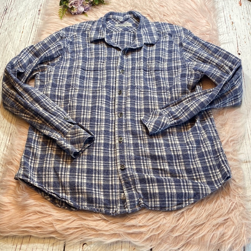 James Campbell Blue White Plaid Button Down Shirt sz L